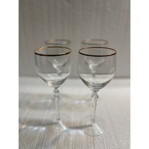 Set of 4 Elegant Clear‎ Wine Glasses with Gold Rim Twisted Stem